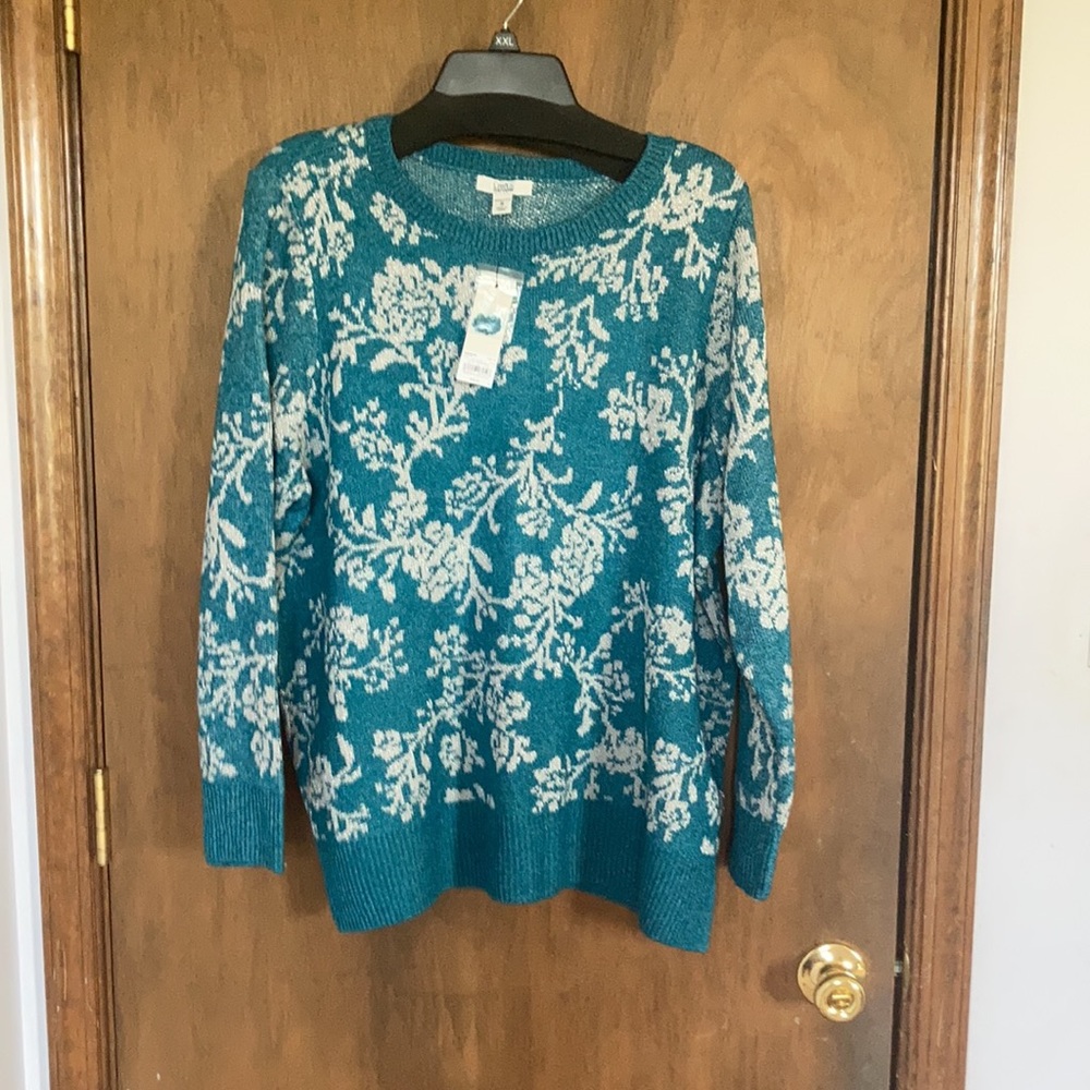 Last Chance ❌ Croft & barrow floral like print w metallic accent sweater 1X - Picture 11 of 13